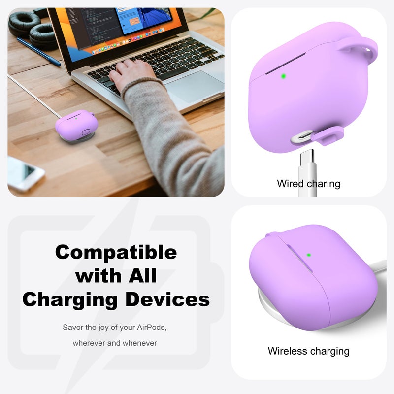 R-fun for AirPods Pro 2nd/1st Generation Case with Cleaner Kit,Soft Silicone Protective Case Cover for Apple AirPod Pro 2/1 for Women Men,AirPods Pro Case Accessories with Keychain,Lavender - Image 3